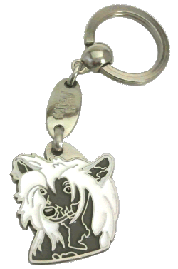 CHINESE CRESTED DOG WHITE GREY <br> (keyring, without engraving)